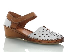 Białe sandały damskie na koturnie - MANITU 911008-3