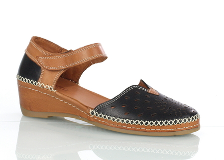 Czarne sandały damskie na koturnie - MANITU 911008-1 (1)