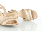 złote sandały damskie na stabilnym obcasie 7 cm, zapinane na kostce