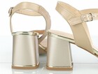 złote sandały damskie na stabilnym obcasie 7 cm, zapinane na kostce
