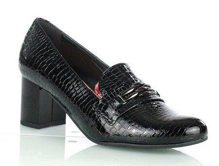 czarne czółenka lakierowane, lakierowane pantofle damskie na obcasie, buty damskie bioeco Arka, Arka buty damskie na obcasie